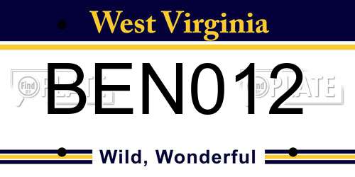 BEN012 West Virginia License Plate