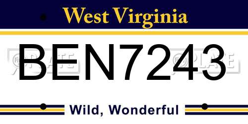 BEN7243 West Virginia License Plate