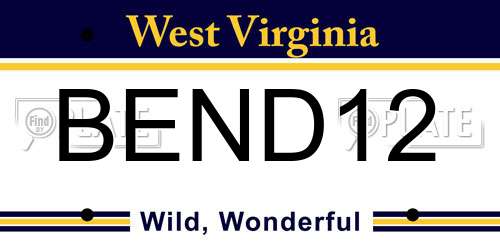 BEND12 West Virginia License Plate