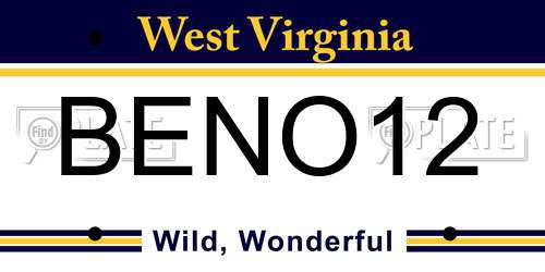 BENO12 West Virginia License Plate