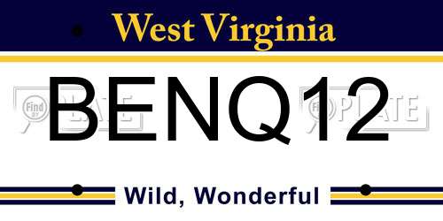 BENQ12 West Virginia License Plate