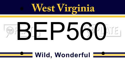 BEP560 West Virginia License Plate