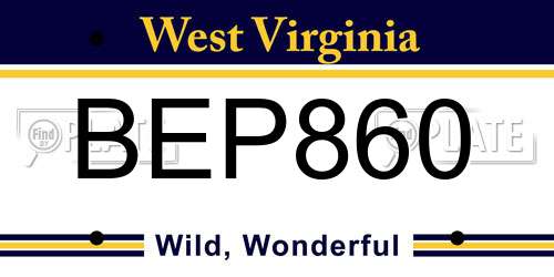 BEP860 West Virginia License Plate
