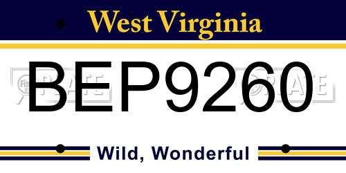 BEP9260 West Virginia License Plate