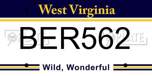 BER562 West Virginia License Plate