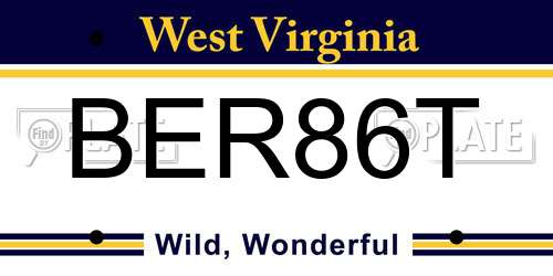 BER86T West Virginia License Plate
