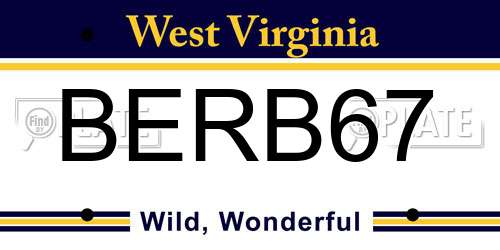 BERB67 West Virginia License Plate