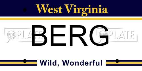 BERG West Virginia License Plate