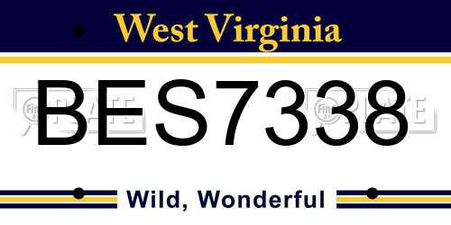 BES7338 West Virginia License Plate