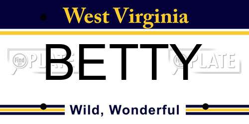BETTY West Virginia License Plate