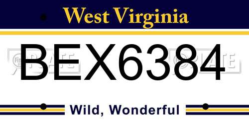 BEX6384 West Virginia License Plate