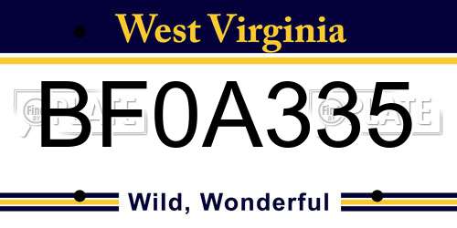 BF0A335 West Virginia License Plate