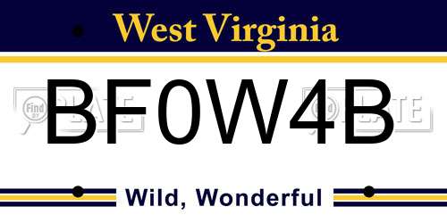 BF0W4B West Virginia License Plate