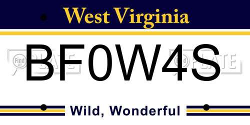 BF0W4S West Virginia License Plate