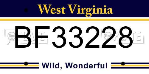 BF33228 West Virginia License Plate