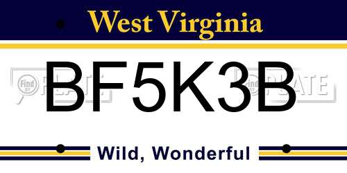 BF5K3B West Virginia License Plate