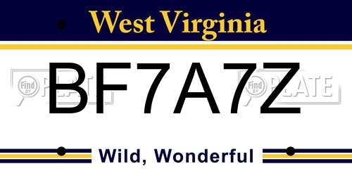 BF7A7Z West Virginia License Plate