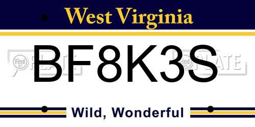 BF8K3S West Virginia License Plate