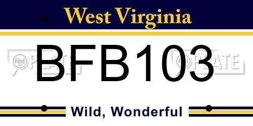 BFB103 West Virginia License Plate