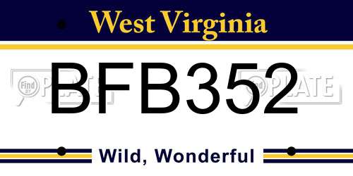 BFB352 West Virginia License Plate