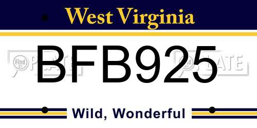 BFB925 West Virginia License Plate