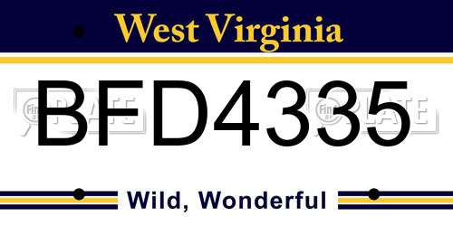 BFD4335 West Virginia License Plate