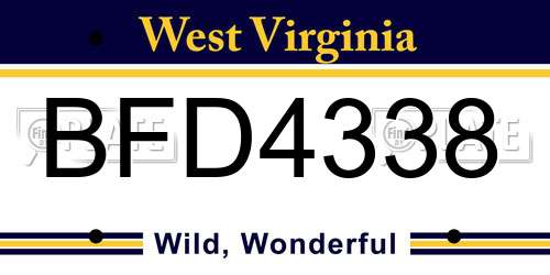 BFD4338 West Virginia License Plate