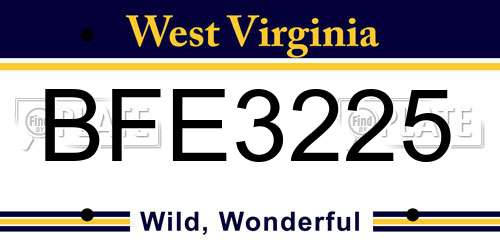 BFE3225 West Virginia License Plate
