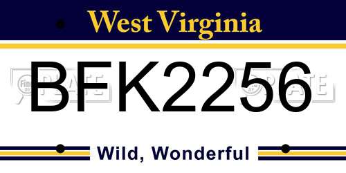 BFK2256 West Virginia License Plate