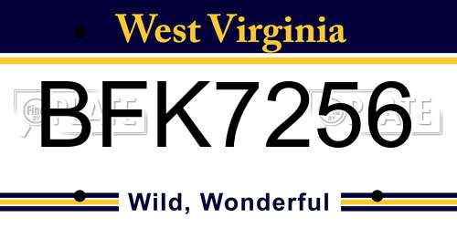 BFK7256 West Virginia License Plate