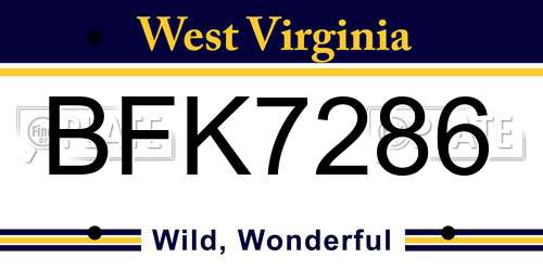 BFK7286 West Virginia License Plate