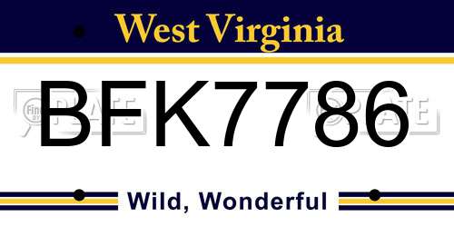 BFK7786 West Virginia License Plate
