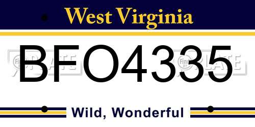 BFO4335 West Virginia License Plate
