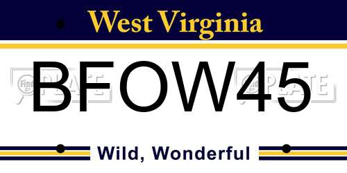 BFOW45 West Virginia License Plate