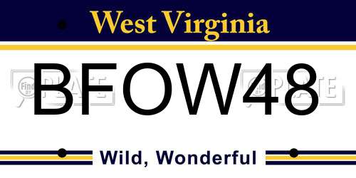 BFOW48 West Virginia License Plate