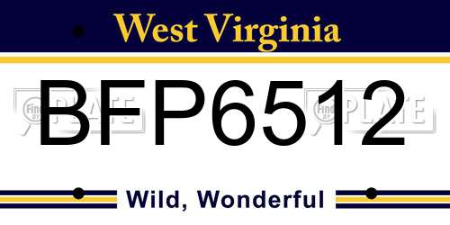 BFP6512 West Virginia License Plate