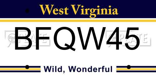 BFQW45 West Virginia License Plate