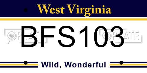 BFS103 West Virginia License Plate
