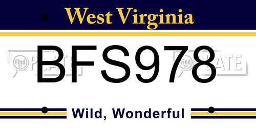 BFS978 West Virginia License Plate