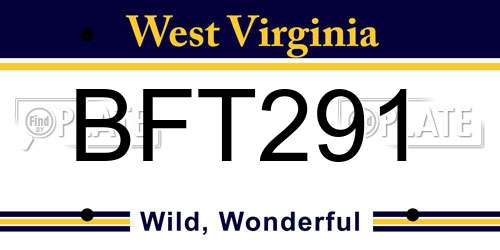 BFT291 West Virginia License Plate