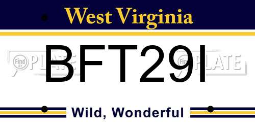 BFT29I West Virginia License Plate