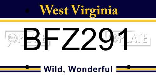 BFZ291 West Virginia License Plate