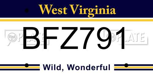 BFZ791 West Virginia License Plate