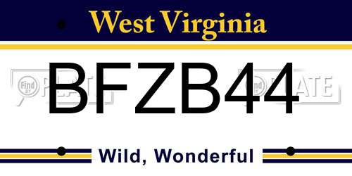 BFZB44 West Virginia License Plate