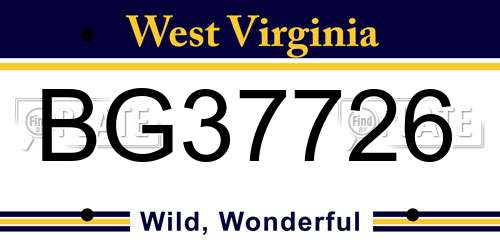 BG37726 West Virginia License Plate