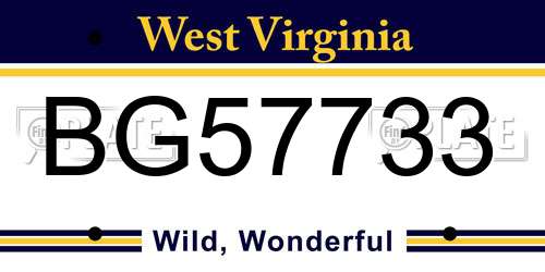 BG57733 West Virginia License Plate