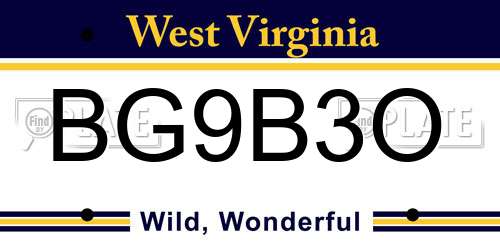 BG9B3O West Virginia License Plate