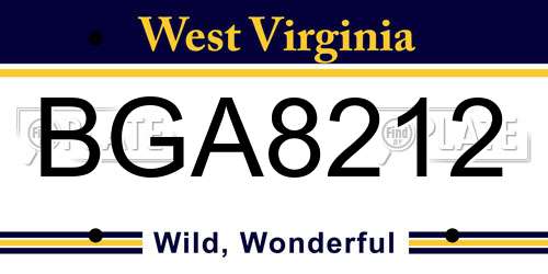 BGA8212 West Virginia License Plate