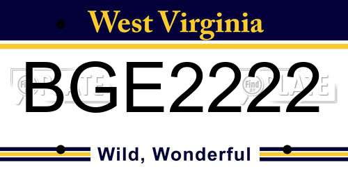 BGE2222 West Virginia License Plate