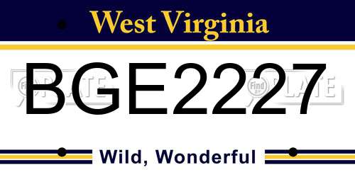 BGE2227 West Virginia License Plate